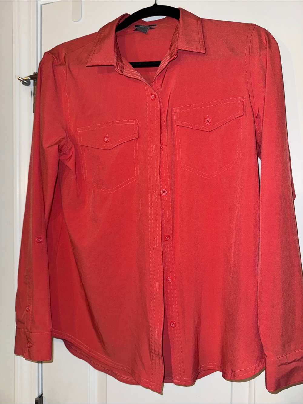 Eddie Bauer Women’s Coral Long Sleeve Button Up Shirt Utility Roll Tab Top